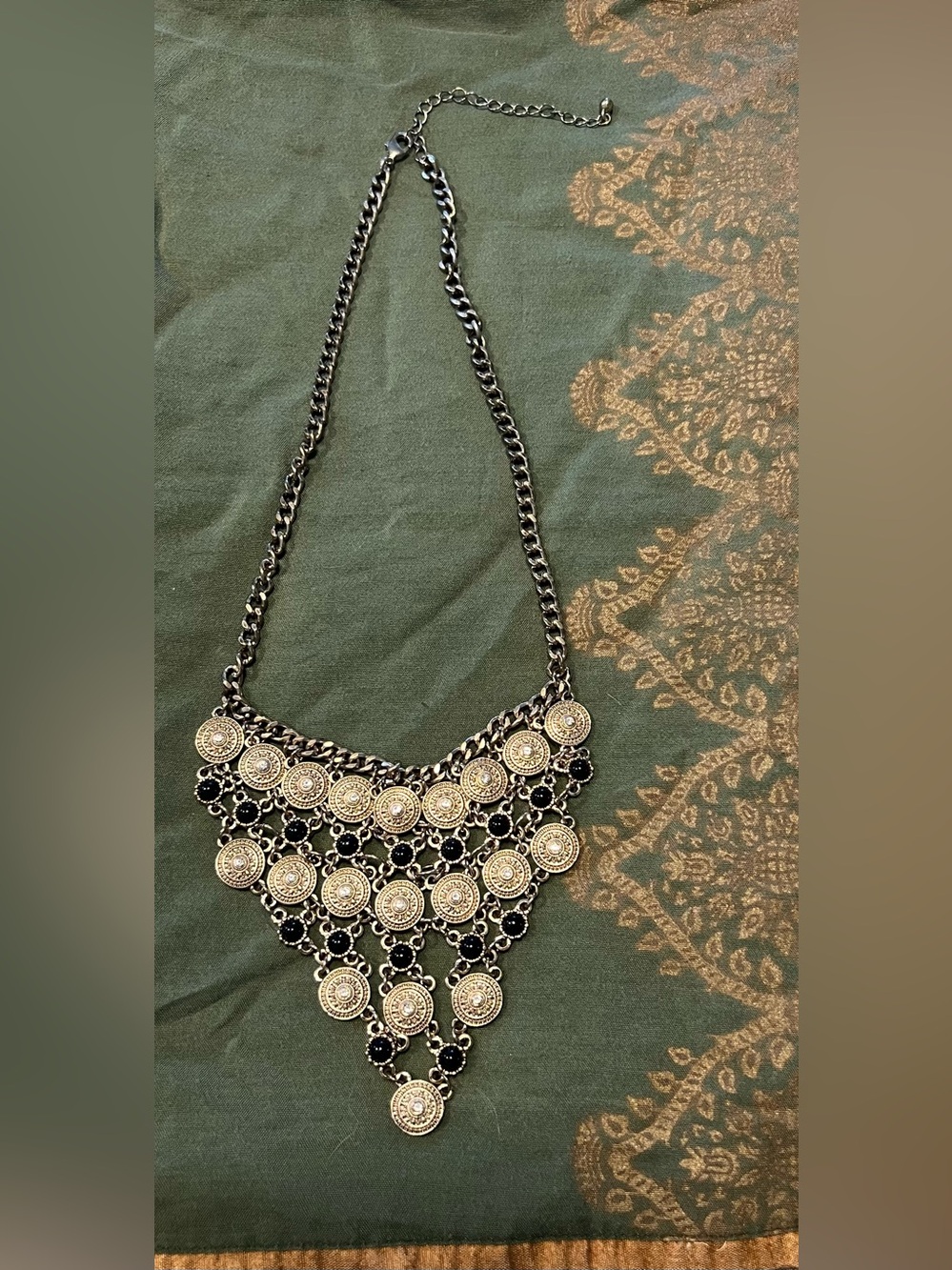 Statement Silver-Tone Black Accent Bib Necklace